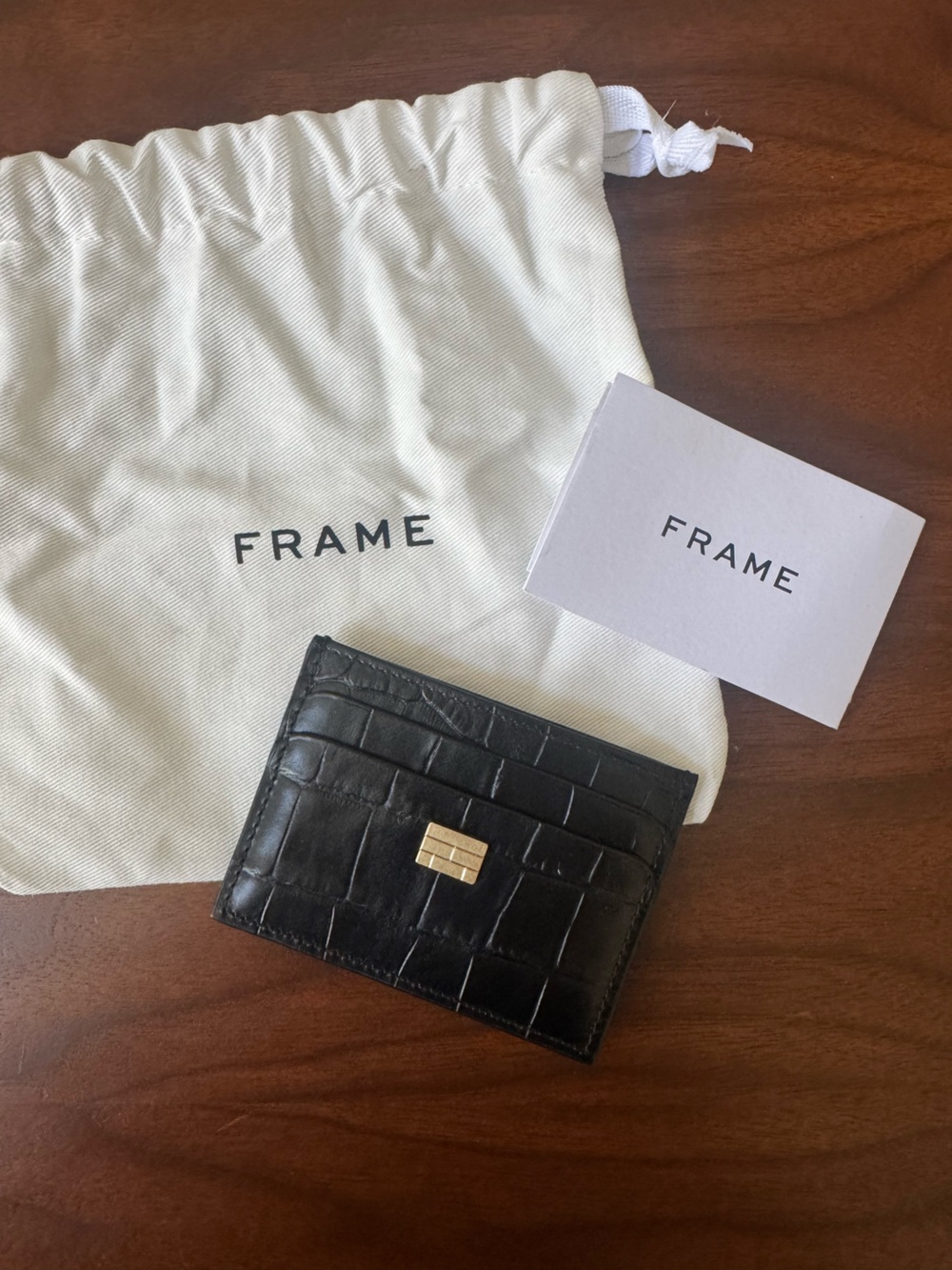 Frame Leather Card Holder Black Crocodile Embossed